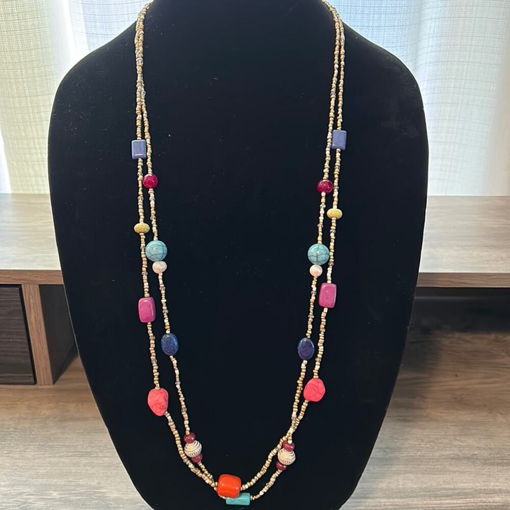 Chico’s long multicolor beaded double strand necklace #713 new with tag